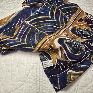 silk scarf abstract Navy Blue Ochre Gold Vintage Retro Swirls Ripples Boho